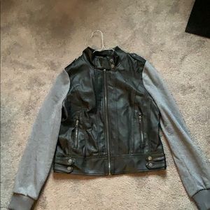 Leather jacket with fleece arms